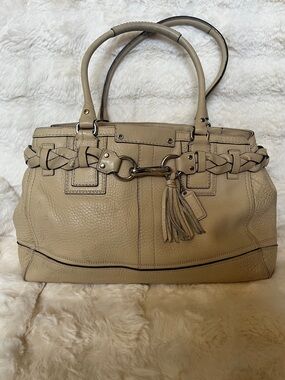 Coach Classic Neutral Leather Tote Bag with Braided Detail